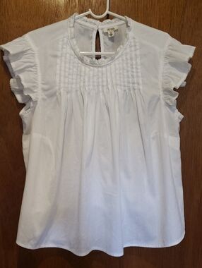 a.n.a 100% Cotton White Pintuck Ruffle Sleeve Blouse